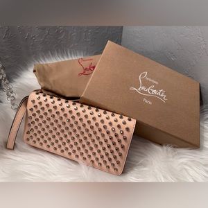 Christian Louboutin MACARON bi-fold wallet leather silver metal studs wristlet